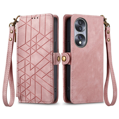 For Honor Magic4 Geometric Zipper Wallet Side Buckle Leather Phone Case(Pink) - Honor Cases by buy2fix | Online Shopping UK | buy2fix