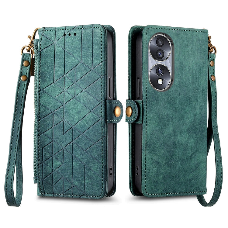 For Honor 60 Pro Geometric Zipper Wallet Side Buckle Leather Phone Case(Green) - Honor Cases by buy2fix | Online Shopping UK | buy2fix