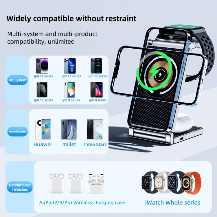 T30 Folding Wireless Charging Stand for Cell Phone Watch Headset 4 in 1 Charger - Wireless Charger by buy2fix | Online Shopping UK | buy2fix