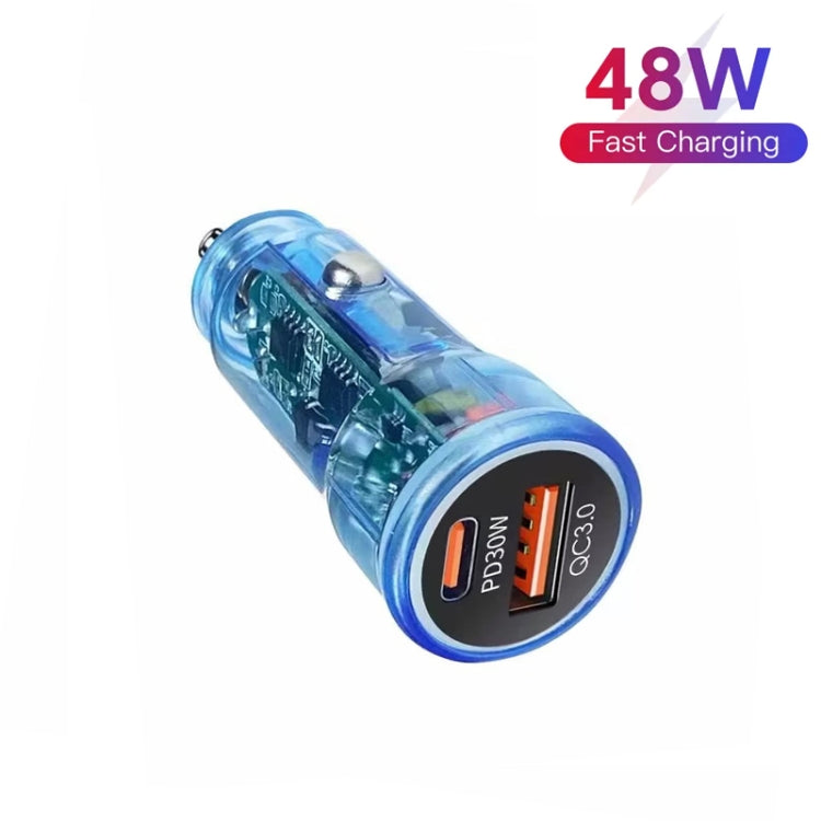 P35 48W PD30W+QC3.0 18W USB Transparent Car Quick Charge(Transparent Blue) - Car Charger by buy2fix | Online Shopping UK | buy2fix