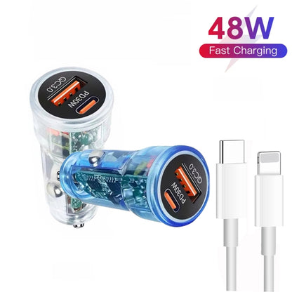 P35 48W PD30W + QC3.0 18W USB Transparent Car Charger with Type-C to 8 Pin Phone Data Cable(Transparent) - Car Charger by buy2fix | Online Shopping UK | buy2fix