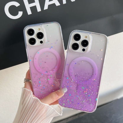 For iPhone 12 MagSafe Glitter Hybrid Clear TPU Phone Case(Purple) - iPhone 12 / 12 Pro Cases by buy2fix | Online Shopping UK | buy2fix