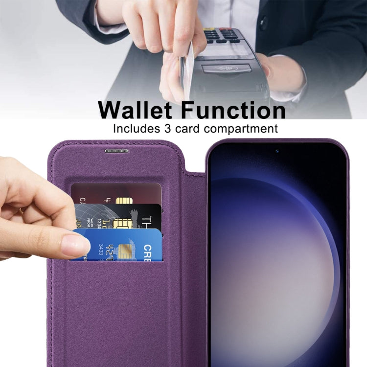 For Samsung Galaxy S24+ 5G Shield Magsafe RFID Anti-theft Rhombus Leather Phone Case(Purple) - Galaxy S24+ 5G Cases by buy2fix | Online Shopping UK | buy2fix