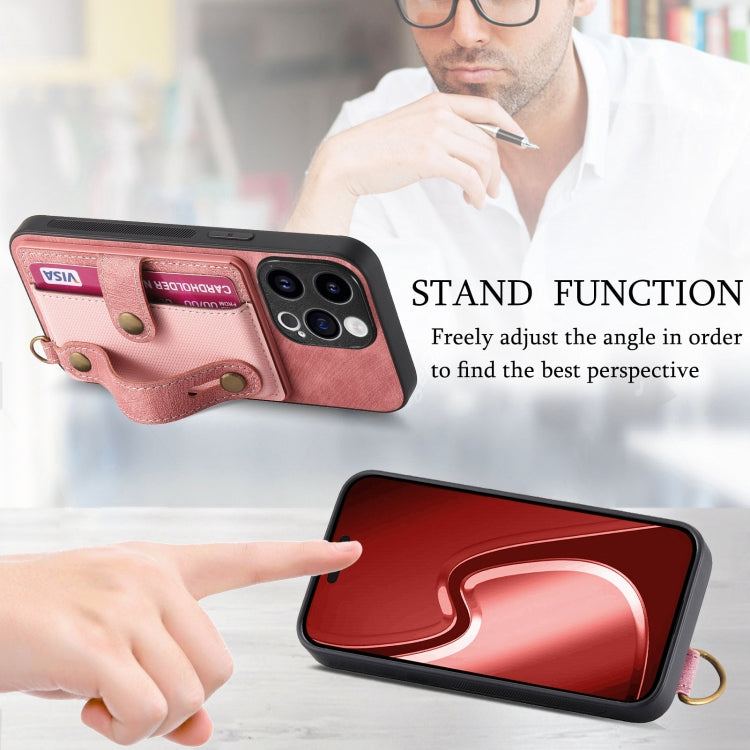 For iPhone 15 Pro Max Retro Cross Wristband Wallet Leather Back Phone Case(Pink) - iPhone 15 Pro Max Cases by buy2fix | Online Shopping UK | buy2fix