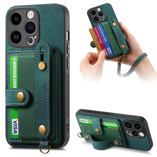 For iPhone 15 Pro Max Retro Cross Wristband Wallet Leather Back Phone Case(Green) - iPhone 15 Pro Max Cases by buy2fix | Online Shopping UK | buy2fix