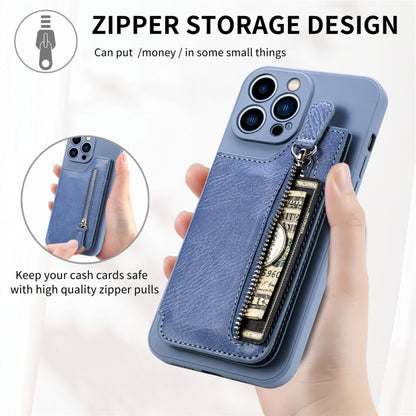 For iPhone 15 Pro Max Zipper Wallet Leather Back Shockproof Phone Case(Blue) - iPhone 15 Pro Max Cases by buy2fix | Online Shopping UK | buy2fix