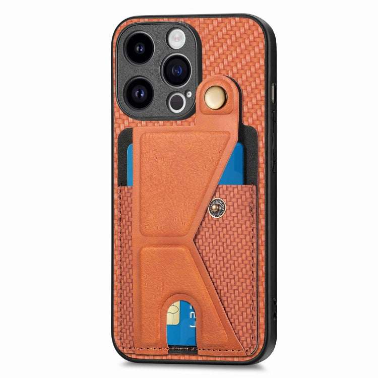 For iPhone 15 Pro max Carbon Fiber Wallet Flip Card K-shaped Holder Phone Case(Brown) - iPhone 15 Pro Max Cases by buy2fix | Online Shopping UK | buy2fix