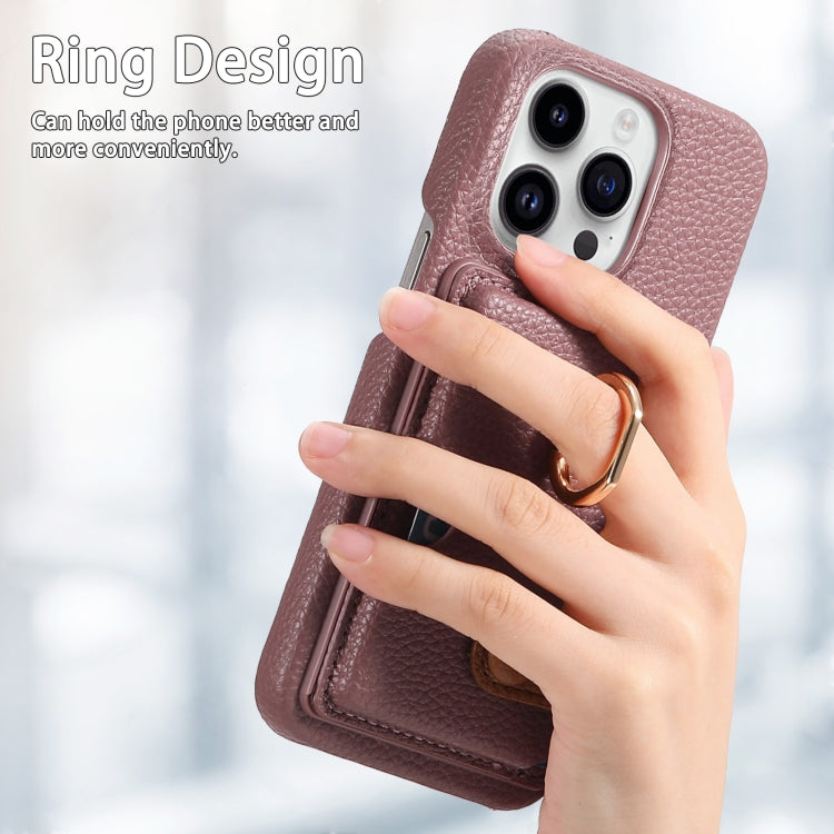 For iPhone 15 Pro Max Litchi Leather Oil Edge Ring Card Back Phone Case(Jujube apricot) - iPhone 15 Pro Max Cases by buy2fix | Online Shopping UK | buy2fix