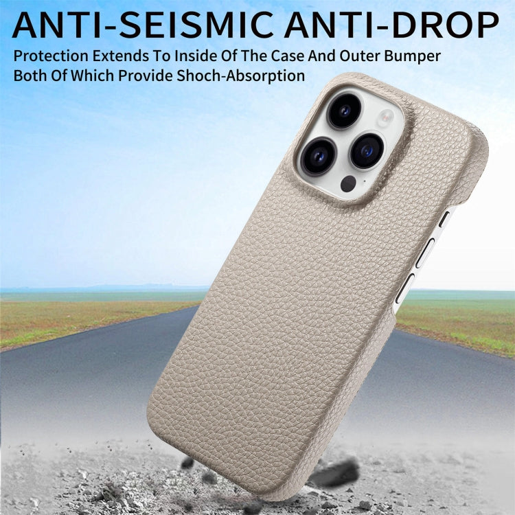 For iPhone 15 Pro Max Litchi Oil Edge Leather Back Phone Case(Khaki) - iPhone 15 Pro Max Cases by buy2fix | Online Shopping UK | buy2fix