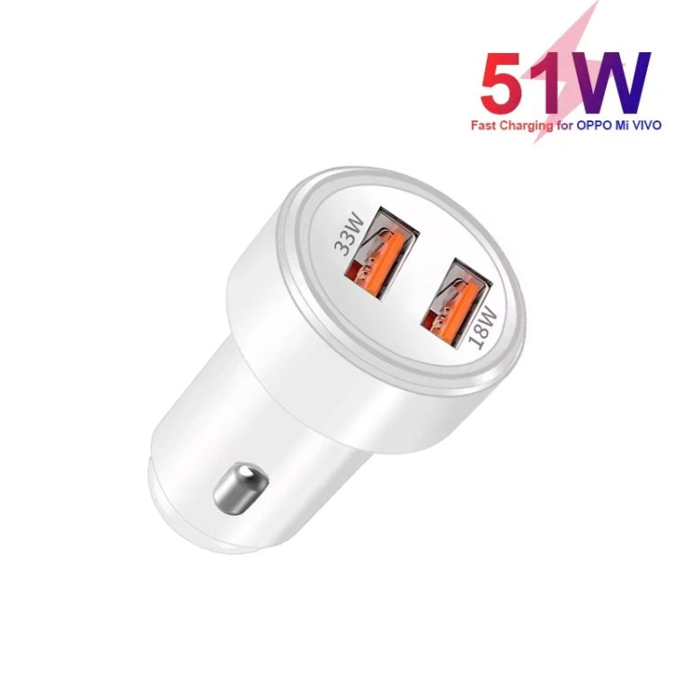 51W Dual Port QC3.0 USB 33W + 18W Fully Compatible Car Charger(White) - Car Charger by buy2fix | Online Shopping UK | buy2fix