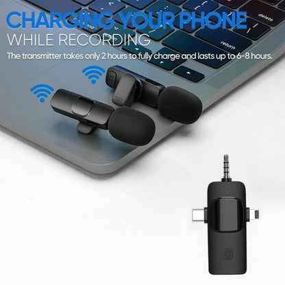 2 in 1 Wireless Lavalier Microphones for iPhone / Android - Microphone by buy2fix | Online Shopping UK | buy2fix