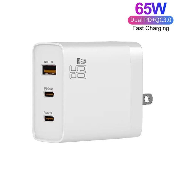 GAN 65W PD45W Dual Type-C+QC3.0 USB Multi Compatible Laptop Adapter UK + US Plug White - Power Supply by buy2fix | Online Shopping UK | buy2fix