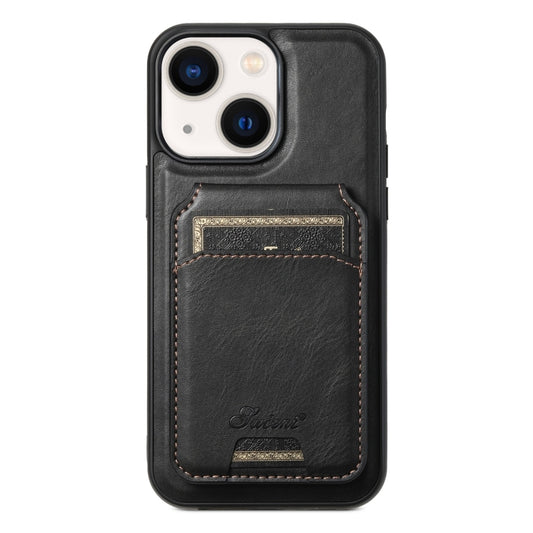 For iPhone 14 Suteni H15 MagSafe Oil Eax Leather Detachable Wallet Back Phone Case(Black) - iPhone 14 Cases by Suteni | Online Shopping UK | buy2fix