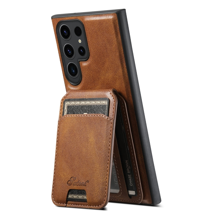 For Samsung Galaxy S24 Ultra 5G Suteni H15 MagSafe Oil Eax Leather Detachable Wallet Back Phone Case(Brown) - Galaxy S24 Ultra 5G Cases by Suteni | Online Shopping UK | buy2fix