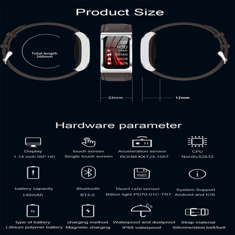 AK12 1.14 inch IPS Color Screen Smart Watch IP68 Waterproof,Metal Watchband,Support Call Reminder /Heart Rate Monitoring/Blood Pressure Monitoring/Sleep Monitoring/Predict Menstrual Cycle Intelligently(Silver) - Smart Wear by buy2fix | Online Shopping UK | buy2fix