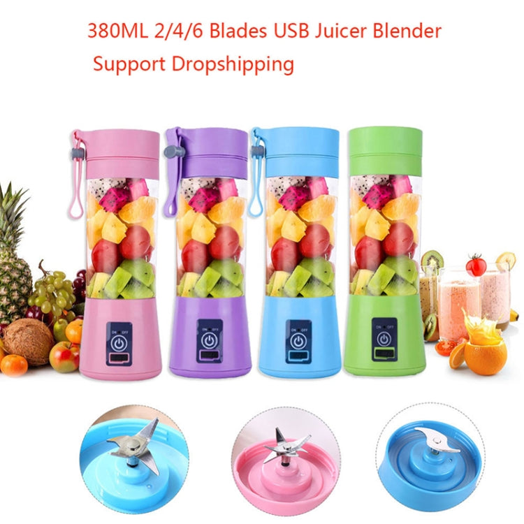 USB Rechargeable Electric Automatic Vegetable Fruit Citrus Orange Juice Maker Cup Mixer Bottle (380ML)(4 Blades Pink) - Home & Garden by buy2fix | Online Shopping UK | buy2fix