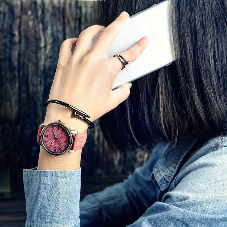 Denim Design Leather Strap Quartz Watches for Women(Red) - Leather Strap Watches by buy2fix | Online Shopping UK | buy2fix