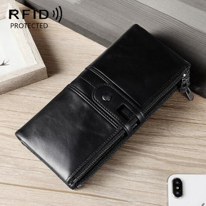 Ladies Genuine Leather Long Wallet Anti-theft Card Bag Multifunctional Clutch Bag(Black) - Antimagnetic RFID Package by buy2fix | Online Shopping UK | buy2fix