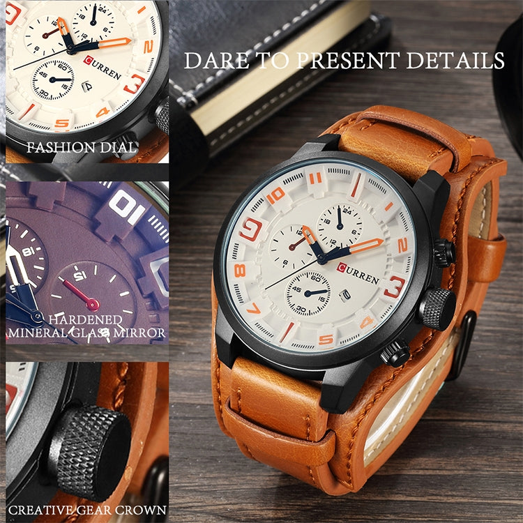 Curren M8225 Army Military Leather Band Men Quartz Watch(Black Brown) - Leather Strap Watches by CURREN | Online Shopping UK | buy2fix