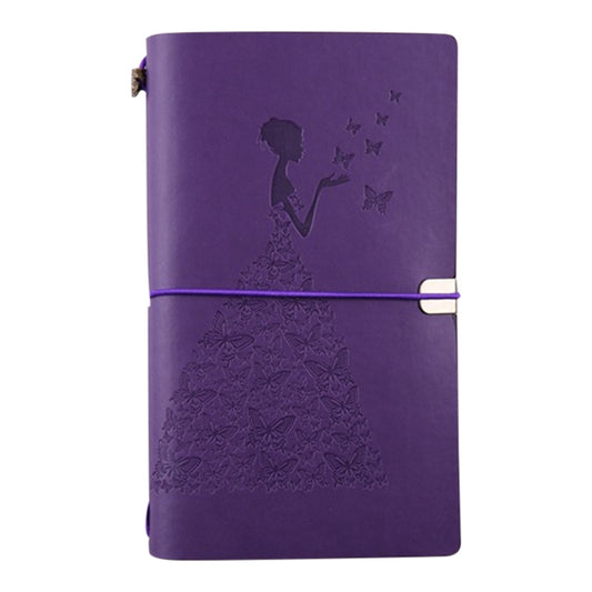 BSD020  Pretty Butterfly Lady Vintage Travelers Notebook Diary Notepad PU Leather Literature Journal Planners School Stationery(Purple-metal button) - Home & Garden by buy2fix | Online Shopping UK | buy2fix