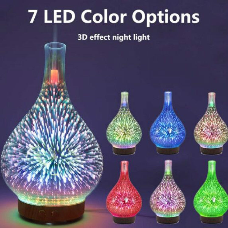 STB-XB10 3D Fireworks 7 Colors LED Night Light Air Humidifier Aroma Essential Oil Diffuser Mist Maker, Plug Type:EU Plug(Light Wood Grain) - Home & Garden by buy2fix | Online Shopping UK | buy2fix