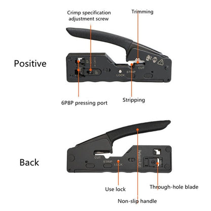 Multifunctional Seven-type Through-hole Crystal Head 6P8P Wire Stripping Network Tool Extrusion Crimping Wire Network Cable Pliers - Lan Cable and Tools by buy2fix | Online Shopping UK | buy2fix