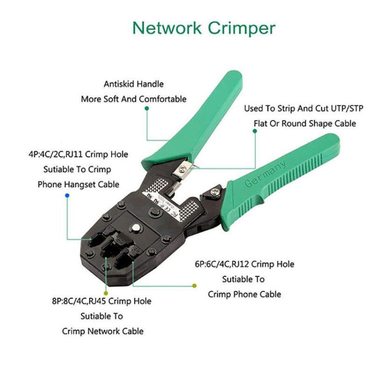 Three-purpose Network Cable Clamp Tester Hand Tool Set Home Network Repair Kit, Style:12 in 1 - Lan Cable and Tools by buy2fix | Online Shopping UK | buy2fix