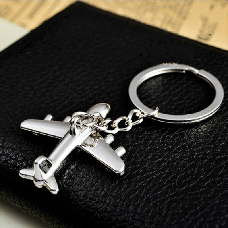 2 PCS Creative Stereo Plane Metal Keychain Bag Pendant Souvenir, Specification:4 × 4 cm(Silver Small Plane) - Key Rings by buy2fix | Online Shopping UK | buy2fix