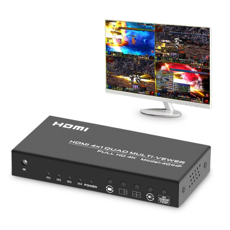 FJGEAR FJ-401HF 4 In 1 Out 4K HDMI Splitter Supports Four Screen Segmentation, Plug Type:US Plug(Black) - Splitter by FJGEAR | Online Shopping UK | buy2fix