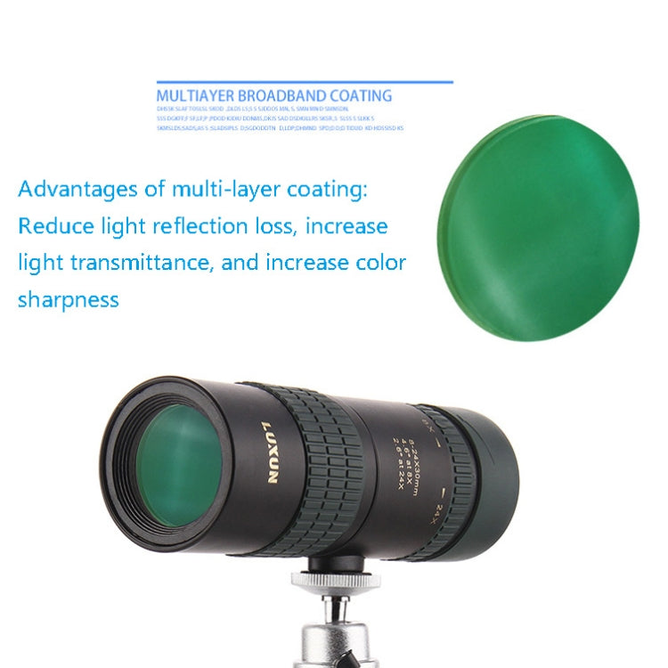 LUXUN 8-24X30 Shimmer Night Vision Single-Cylinder Variation Telescope with Phone Clip & Tripod - Telescope & Microscope by buy2fix | Online Shopping UK | buy2fix