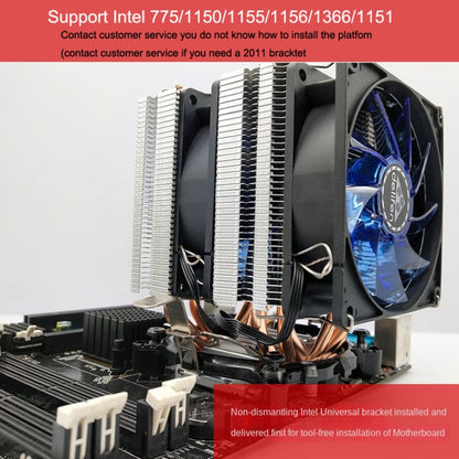 Desktop Computer 6 Copper Tube CPU Radiator Super Quiet Blue Light 3-pin Single Fan - Fan Cooling by buy2fix | Online Shopping UK | buy2fix