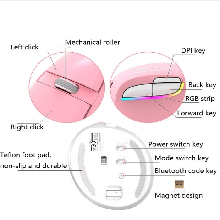 DELUX M618Mini Colorful Wireless Luminous Vertical Mouse Bluetooth Rechargeable Vertical Mouse(Elegant black) - Wireless Mice by DELUX | Online Shopping UK | buy2fix