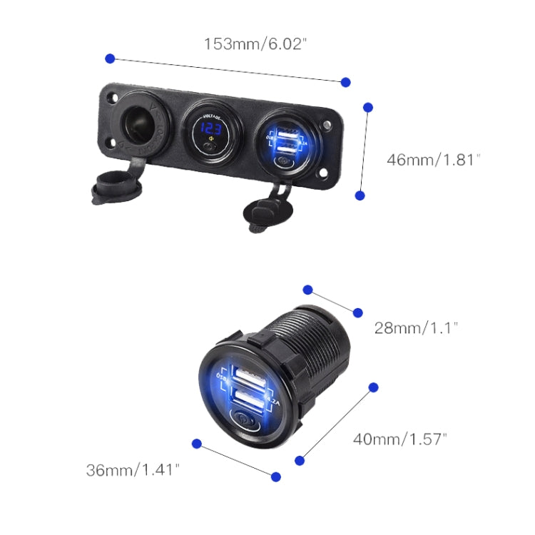 Car Mobile Phone Charger Multi-Port Fast Charging with Cigarette Lighter Multi-Function Digital Display Dual USB Car Charger(Blue Light) - In Car by buy2fix | Online Shopping UK | buy2fix