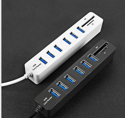 Multi USB 2.0 Hub USB Splitter High Speed 6 Ports with TF SD Card Reader(White) -  by buy2fix | Online Shopping UK | buy2fix