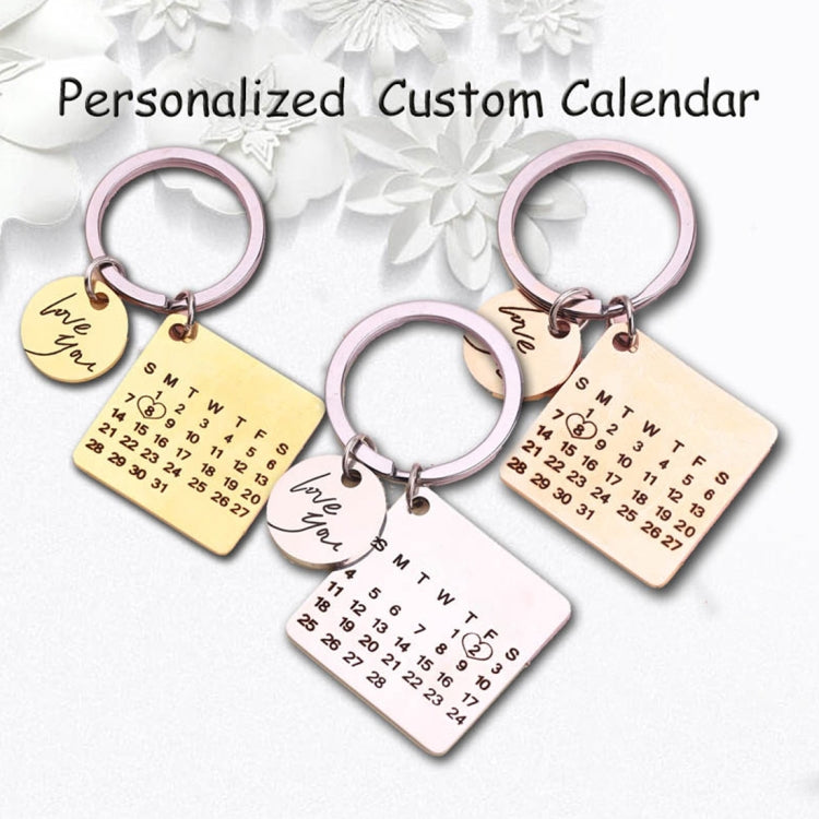 Personalized Calendar Keychain Hand Carved Calendar Keyring Stainless Steel Brelok(Gold) - Key Rings by buy2fix | Online Shopping UK | buy2fix