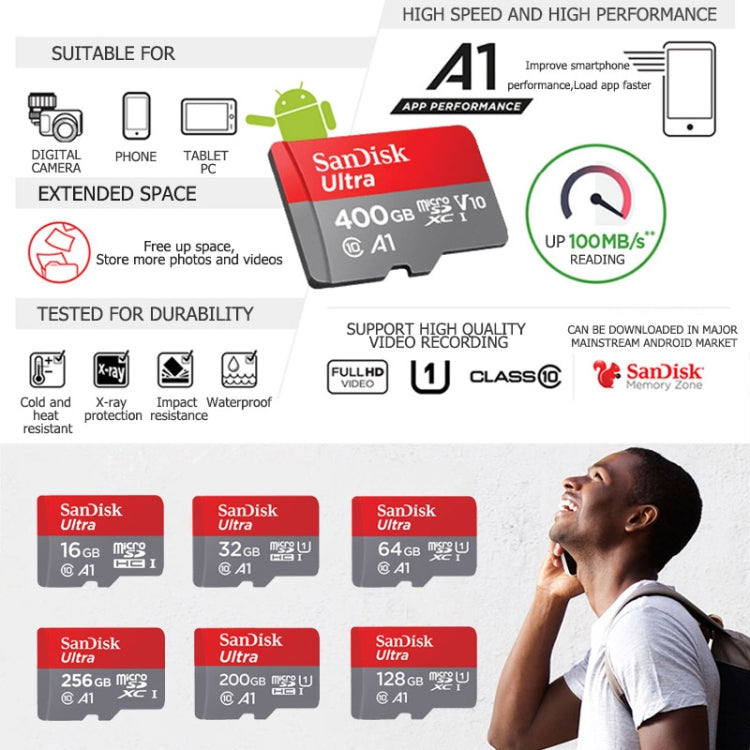 SanDisk A1 Monitoring Recorder SD Card High Speed Mobile Phone TF Card Memory Card, Capacity: 128GB-100M/S - Micro SD Card by SanDisk | Online Shopping UK | buy2fix