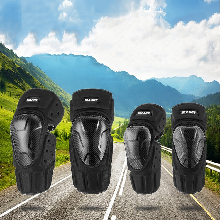 SULAITE Off-Road Motorcycle Windproof Warmth Drop-Proof Breathable Carbon Fiber Protective Gear, Specification: Knee Pads+Elbow Pads - Protective Gear by SULAITE | Online Shopping UK | buy2fix