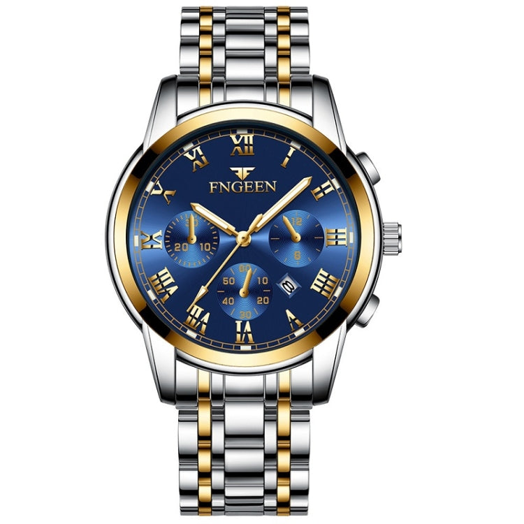 FNGEEN 4006 Men Trendy Waterproof Quartz Watch(Gold Blue Surface) - Alloy Watches by FNGEEN | Online Shopping UK | buy2fix