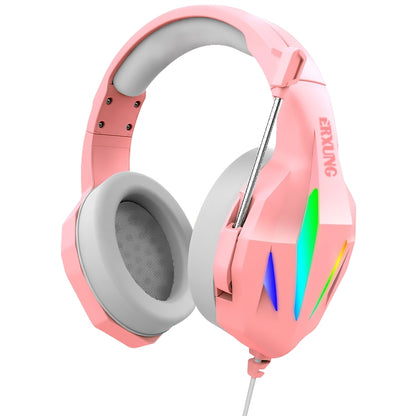 ERXUNG J5 Head-Mounted Gaming Headset Wire-Controlled Desktop Computer Gaming With Microphone  Luminous Headset(Pink) - Multimedia Headset by buy2fix | Online Shopping UK | buy2fix