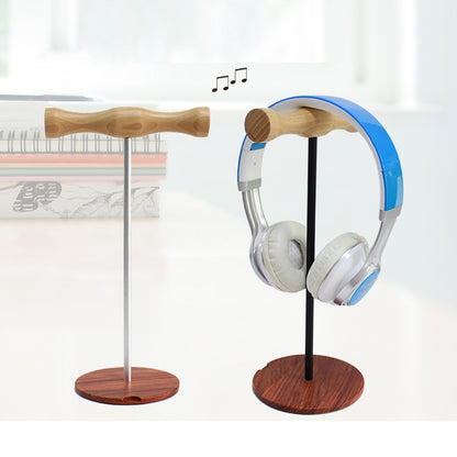 Creative Metal Rod Wooden Head-mounted Headphone Stand Display Holder, Colour: Double-sided Black Metal Rod - Headset Stand by buy2fix | Online Shopping UK | buy2fix