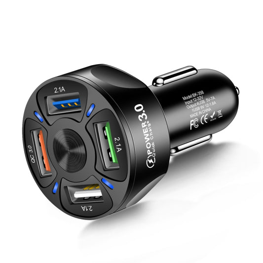 2 PCS BK-358 3A QC3.0 4USB Car Charger One For Four Mobile Phone Car Charger(Black) - In Car by buy2fix | Online Shopping UK | buy2fix