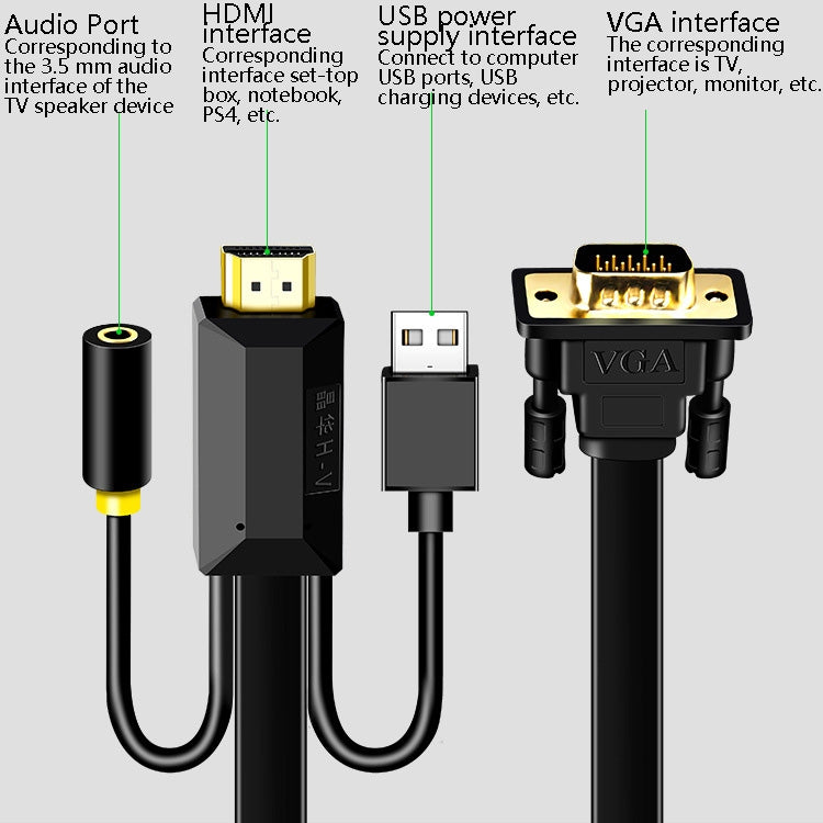 1m JH HV10 1080P HDMI to VGA Cable Projector TV Box Computer Notebook Industrial Display Adapter Cable - Cable by JH | Online Shopping UK | buy2fix