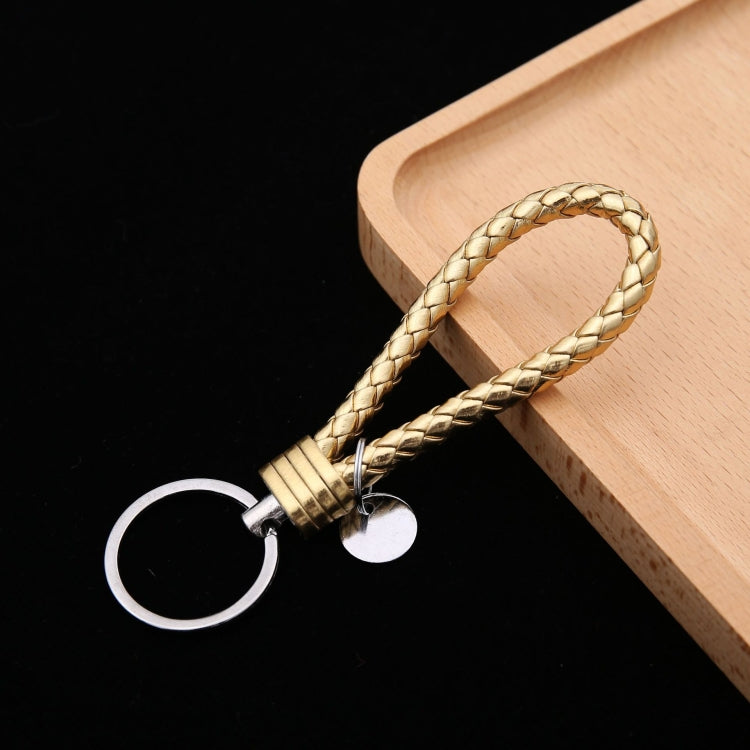 100 PCS Woven Leather Cord Keychain Car Pendant Leather Key Ring Baotou With Small Round Piece(Golden) - Key Rings by buy2fix | Online Shopping UK | buy2fix