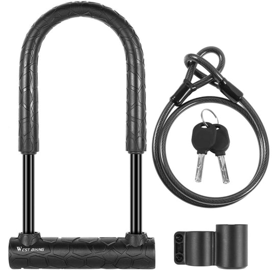 WEST BIKING Bicycle Lock Motorcycle Electric Car Anti-Theft Lock, Specification: Long U-shaped Lock+Cable - Bicycle Locks & Bicycle Pumps by WEST BIKING | Online Shopping UK | buy2fix