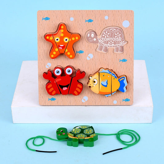 2 PCS Wood Blocks Cutting or Stringing Cube Puzzle Early Education Intelligence Toys For Children(Ocean-Stringing) - Early Education Toys by buy2fix | Online Shopping UK | buy2fix