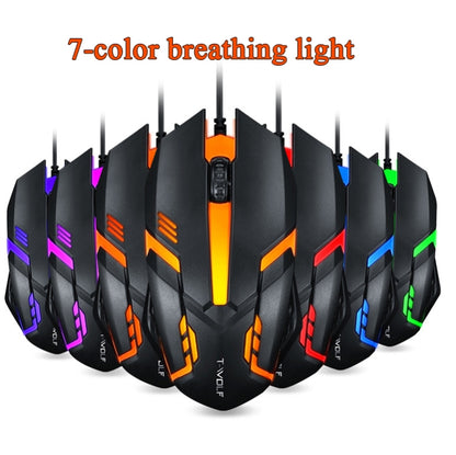 2 PCS T-WOLF V1 USB Interface 3-Buttons 1200 DPI Wired Mouse 7-Color Backlit Gaming Mouse, Cable Length: 1.35m - Wired Mice by buy2fix | Online Shopping UK | buy2fix