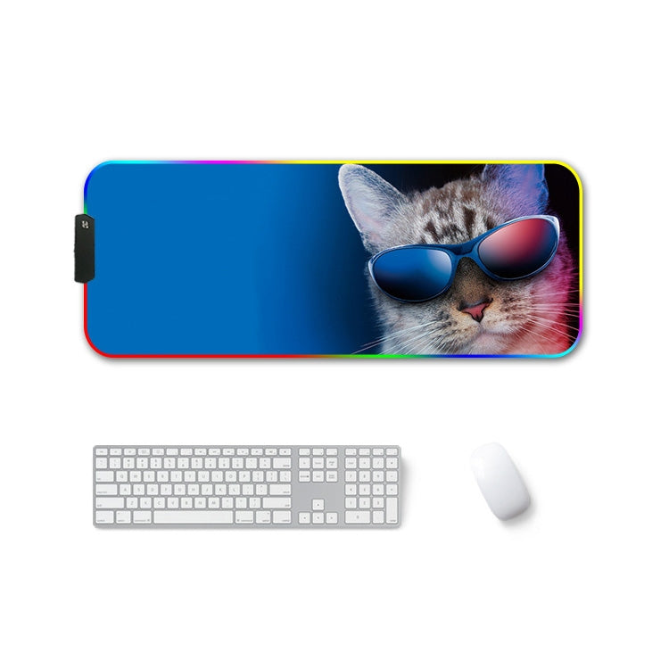 260x390x4mm F-01 Rubber Thermal Transfer RGB Luminous Non-Slip Mouse Pad(Glasses Cat) - Mouse Pads by buy2fix | Online Shopping UK | buy2fix