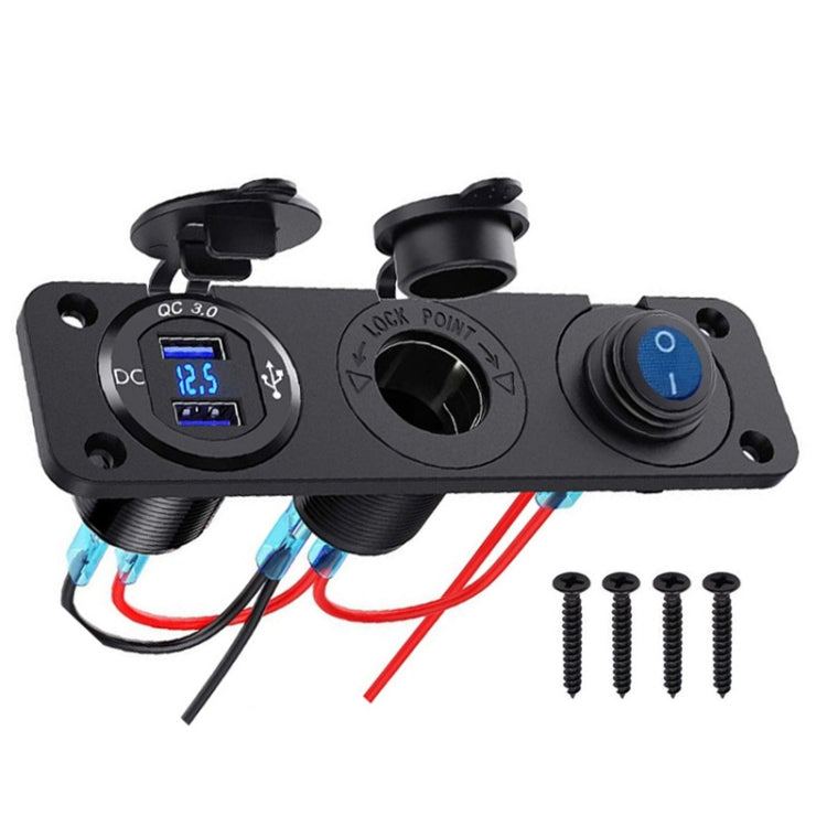 12-24V Car Ship Waterproof USB Charging Cigarette Lighter Master 3 In 1 Combined Panel Switch(Blue Light) - In Car by buy2fix | Online Shopping UK | buy2fix