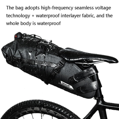 Rhinowalk RK19511 Full Waterproof Bicycle Saddle Tail Bag Big Capacity Road Bike Bag, Colour: RK19511 Black 10L - Bicycle Bags by Rhinowalk | Online Shopping UK | buy2fix