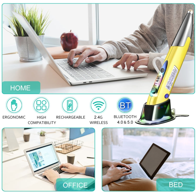 PR-A19 2.4GHz Wireless Charging Bluetooth Mouse Pen Type Shining Quiet Mouse(Yellow) - Wireless Mice by buy2fix | Online Shopping UK | buy2fix